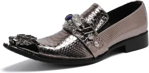 Mens Dress Shoes, Loafers Cowhide Shoes Genuine Leather Large Size Low Top Metal Toe Slip-Ons Breathable Comfortable Casual Shoes
