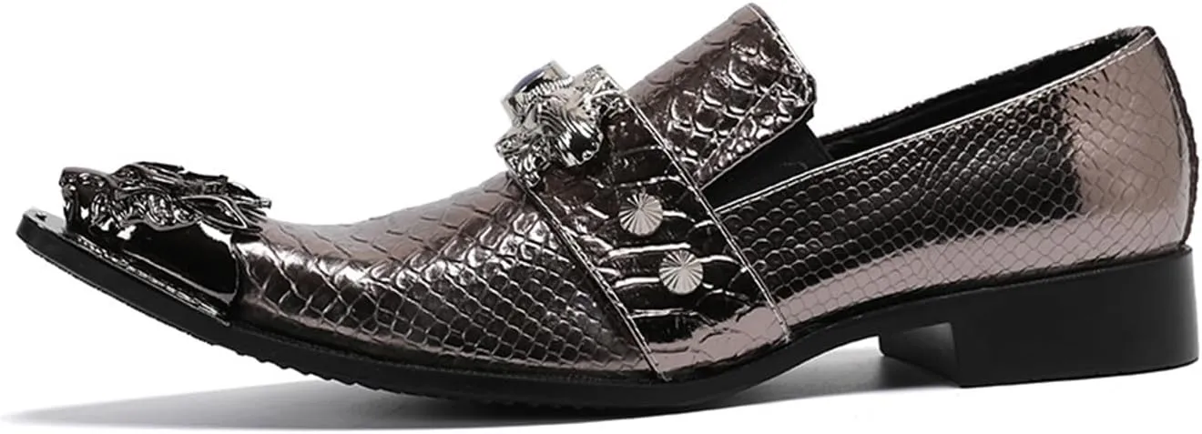 Mens Dress Shoes, Loafers Cowhide Shoes Genuine Leather Large Size Low Top Metal Toe Slip-Ons Breathable Comfortable Casual Shoes