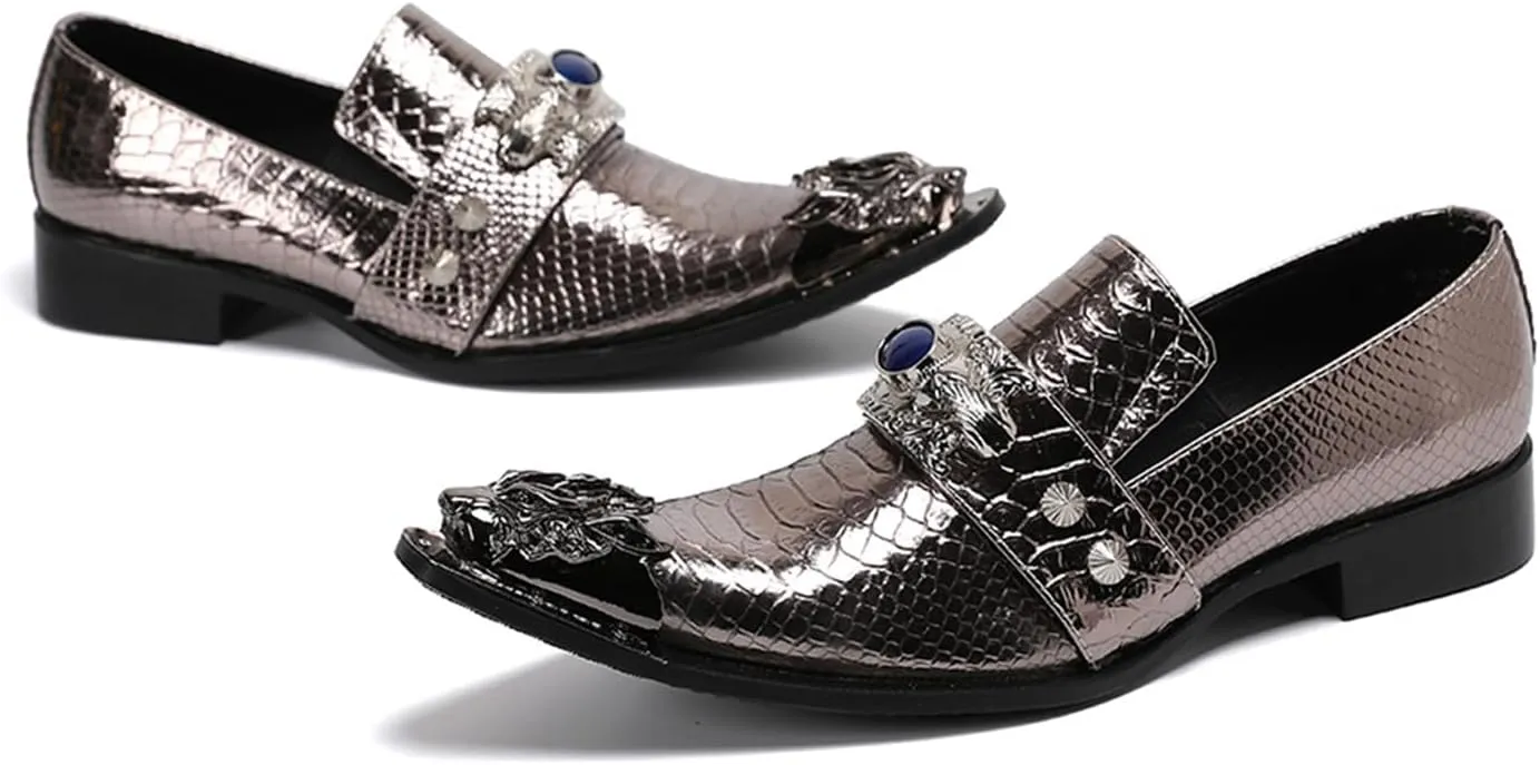 Mens Dress Shoes, Loafers Cowhide Shoes Genuine Leather Large Size Low Top Metal Toe Slip-Ons Breathable Comfortable Casual Shoes