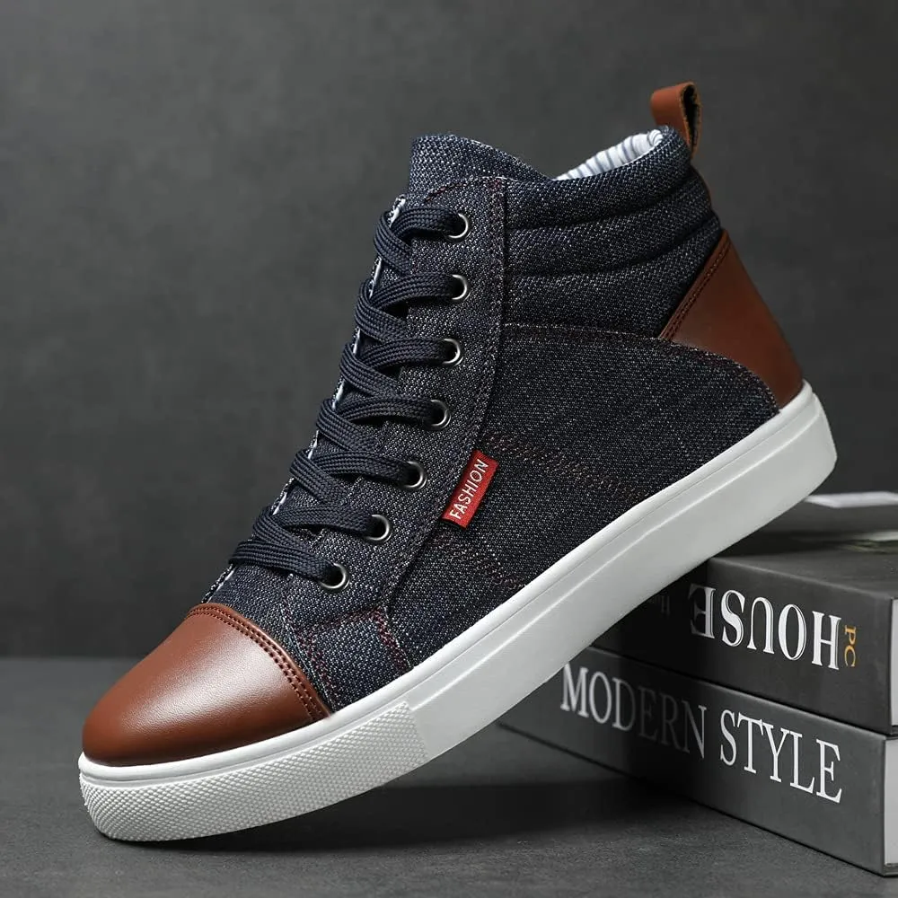 Men's High Top Shoes Casual Lace-up Denim Canvas Sneaker Shoes