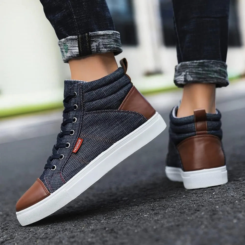 Men's High Top Shoes Casual Lace-up Denim Canvas Sneaker Shoes