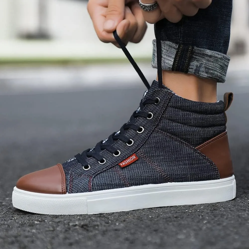 Men's High Top Shoes Casual Lace-up Denim Canvas Sneaker Shoes