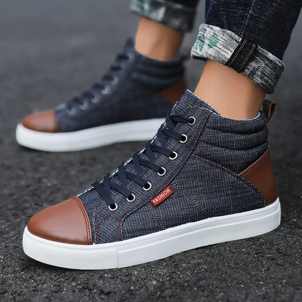 Men's High Top Shoes Casual Lace-up Denim Canvas Sneaker Shoes