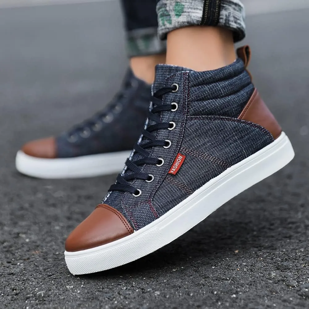 Men's High Top Shoes Casual Lace-up Denim Canvas Sneaker Shoes