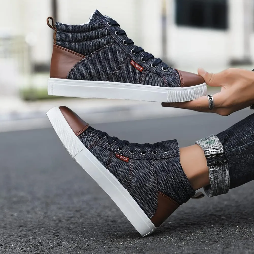 Men's High Top Shoes Casual Lace-up Denim Canvas Sneaker Shoes