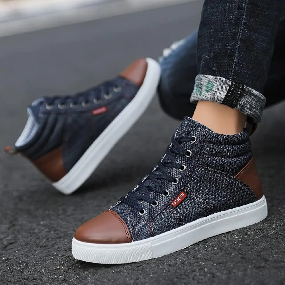 Men's High Top Shoes Casual Lace-up Denim Canvas Sneaker Shoes