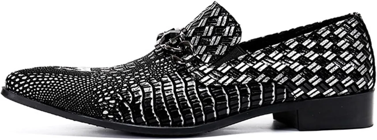 Men's Leather Shoes, Loafers Crocodile Pattern Genuine Leather Large Size Low Top Pointed Toe Slip-Ons Dress Shoes Breathable Casual Shoes