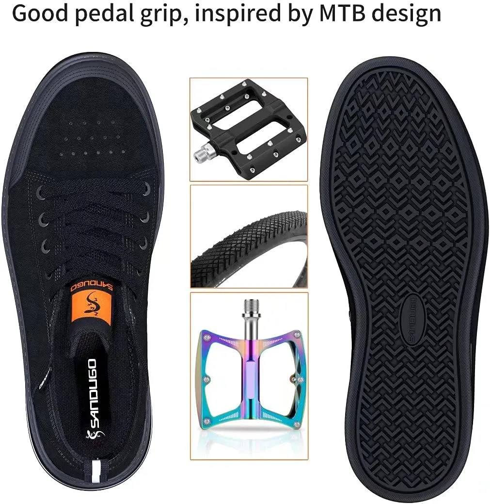 Mens MTB Mountain Bike Cycling Shoes for Flat Pedals,Suitable for Free Riding Mountain Biking D/H Enduro Cross Trail Commuter BMX,Black