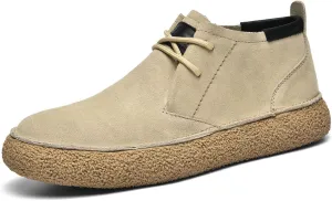 Myallfeet Men's Frosted Leather Suede Suede Mid Top Board Shoes Retro Casual Fashion Design Walking Ankle Boots Classic Non Slip Lace Up Suede Oxford Sneakers