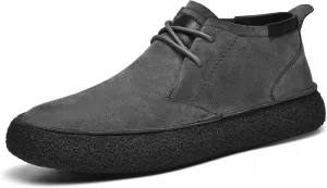Myallfeet Men's Frosted Leather Suede Suede Mid Top Board Shoes Retro Casual Fashion Design Walking Ankle Boots Classic Non Slip Lace Up Suede Oxford Sneakers