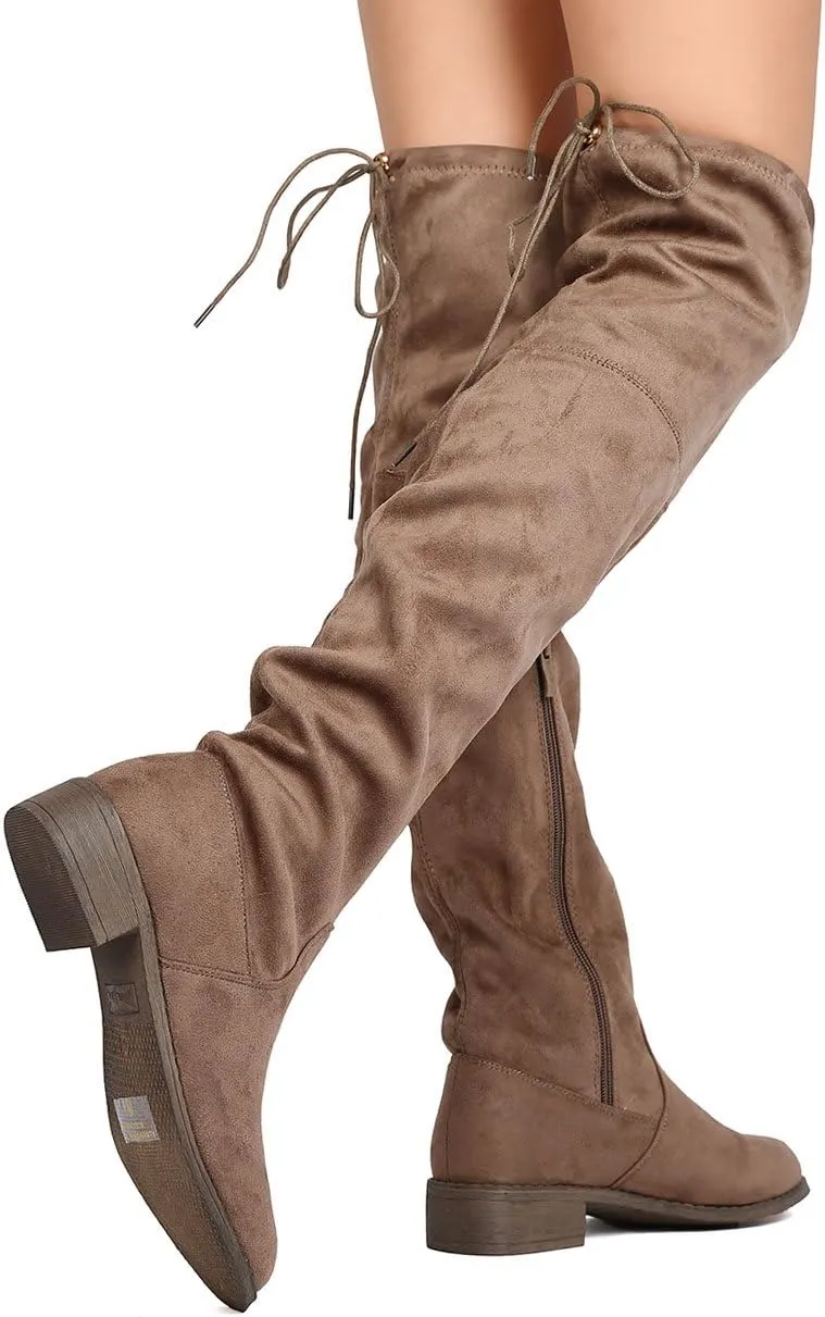 Nature Breeze Women Faux Suede Thigh High Drawstring Riding Boot FF72