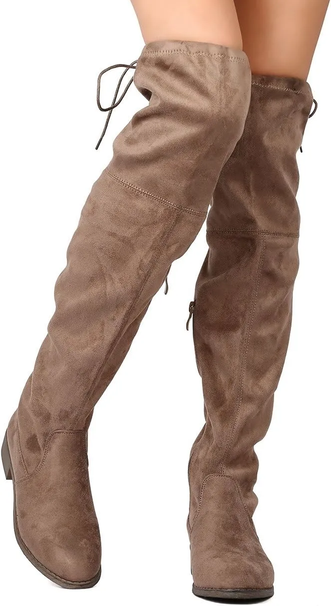 Nature Breeze Women Faux Suede Thigh High Drawstring Riding Boot FF72