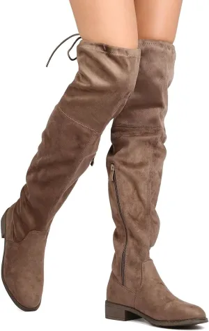 Nature Breeze Women Faux Suede Thigh High Drawstring Riding Boot FF72