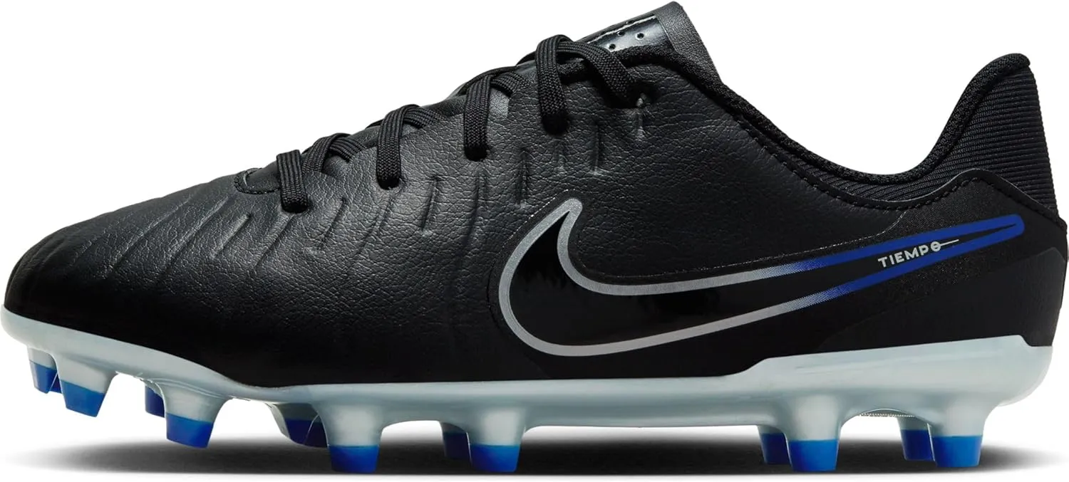 Nike Jr. Tiempo Legend 10 Academy Little/Big Kids' Multi-Ground Low-Top Soccer Cleats (DV4348-040, Black/Chrome-Hyper Royal) Size 4