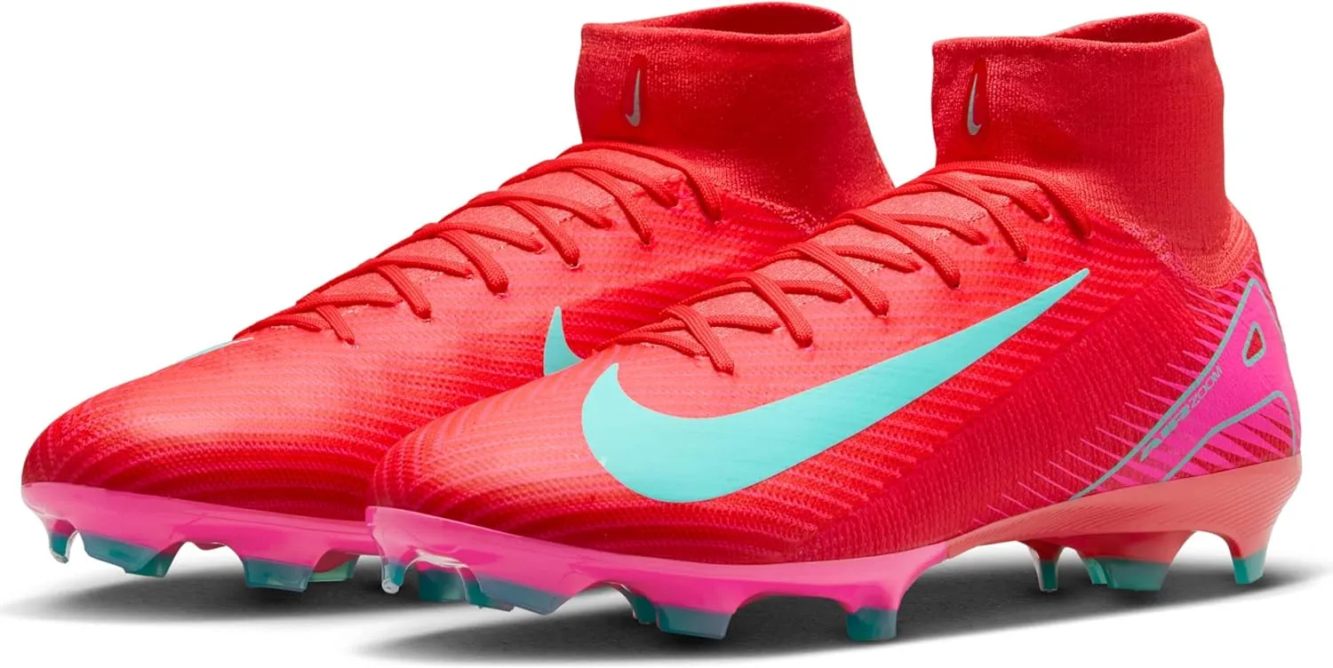 Nike Mercurial Superfly 10 Pro FG High-Top Soccer Cleats (HF9433-800, Ember Glow/Aurora Green)