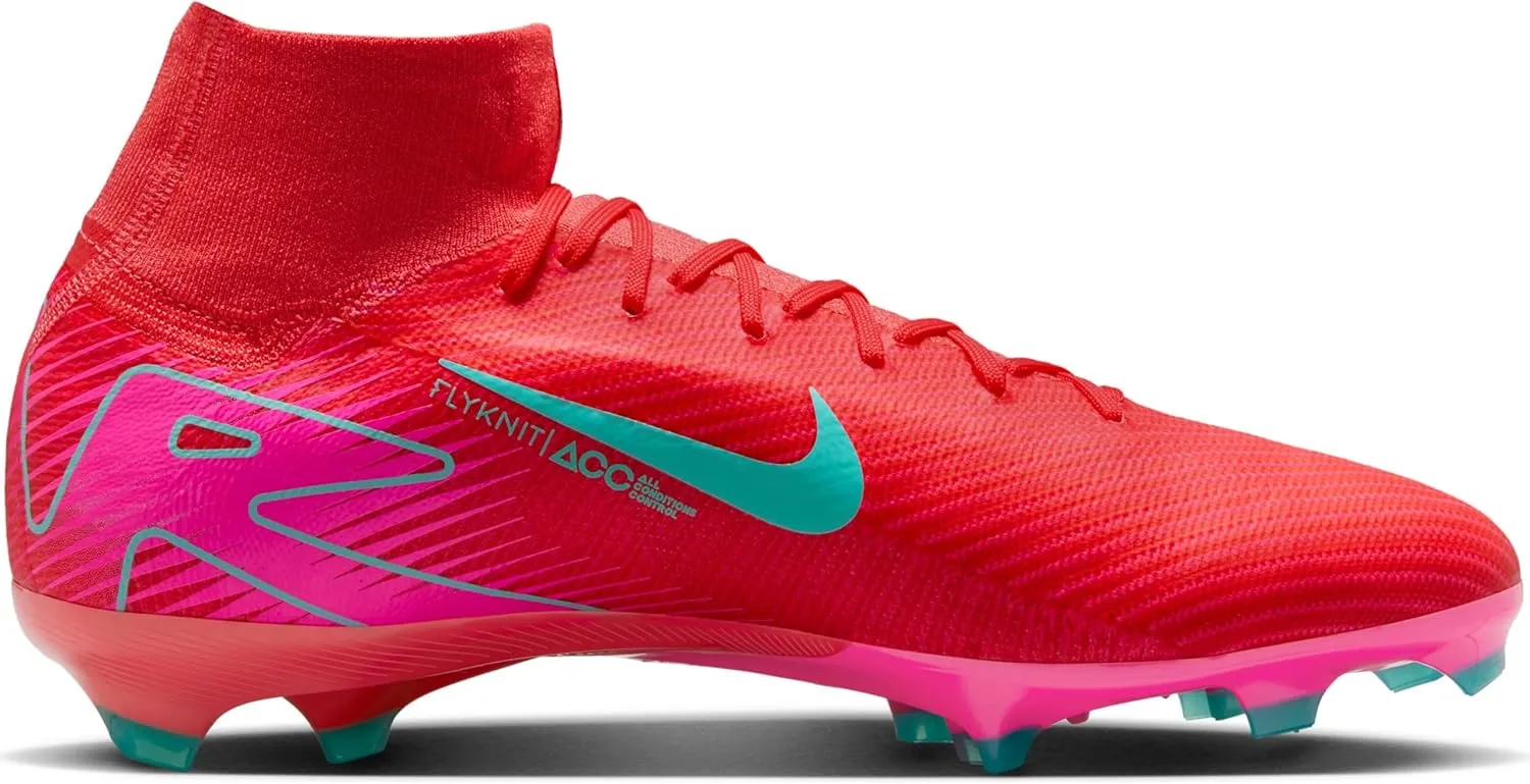 Nike Mercurial Superfly 10 Pro FG High-Top Soccer Cleats (HF9433-800, Ember Glow/Aurora Green)