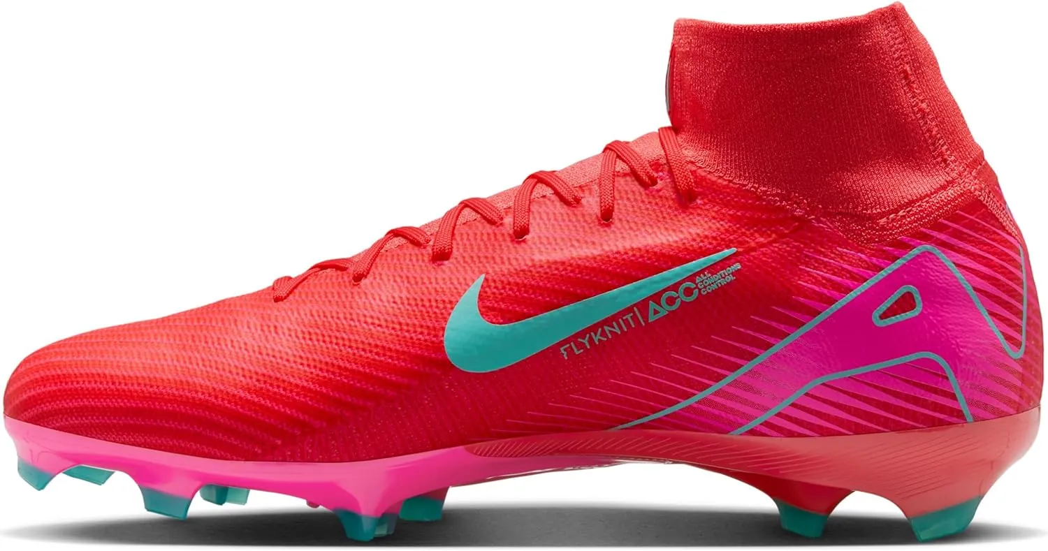 Nike Mercurial Superfly 10 Pro FG High-Top Soccer Cleats (HF9433-800, Ember Glow/Aurora Green)