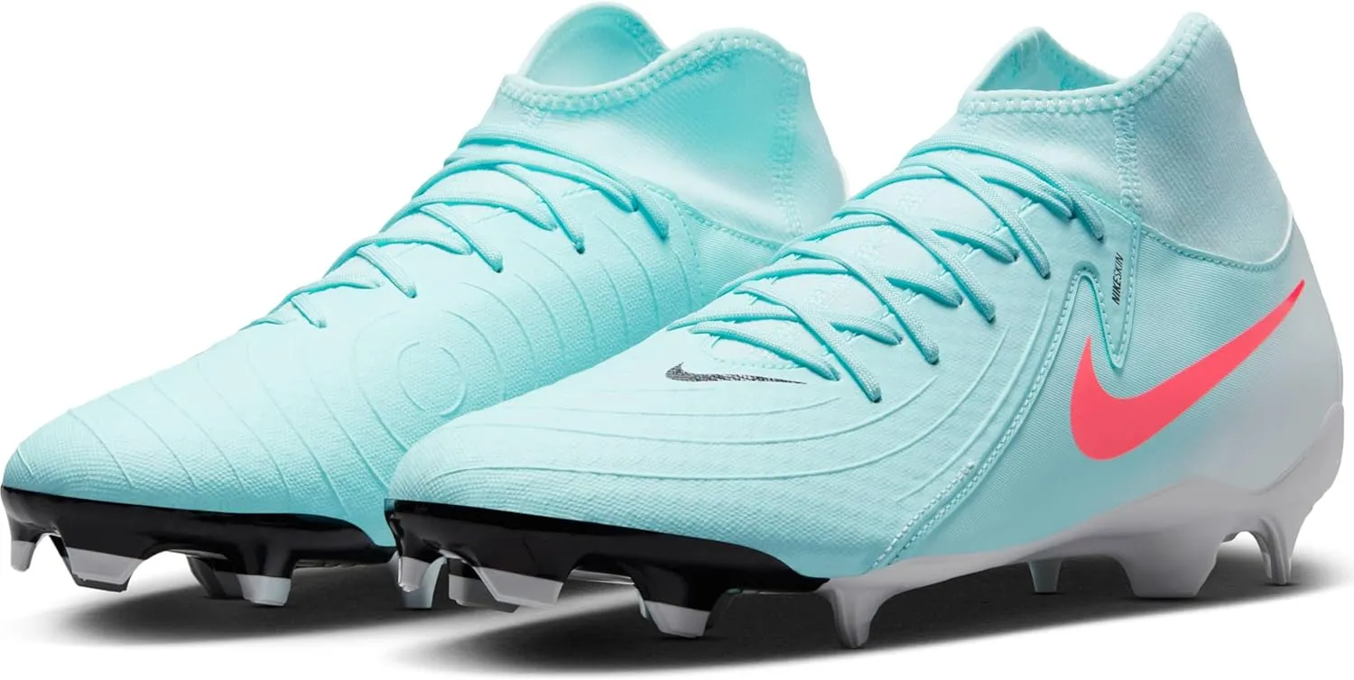 Nike Phantom Luna 2 Academy MG High-Top Soccer Cleats (FD6725-300, Mint/Off Noir/Atomic Red)