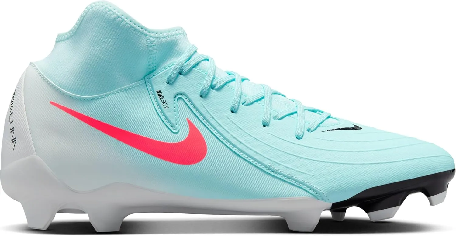 Nike Phantom Luna 2 Academy MG High-Top Soccer Cleats (FD6725-300, Mint/Off Noir/Atomic Red)