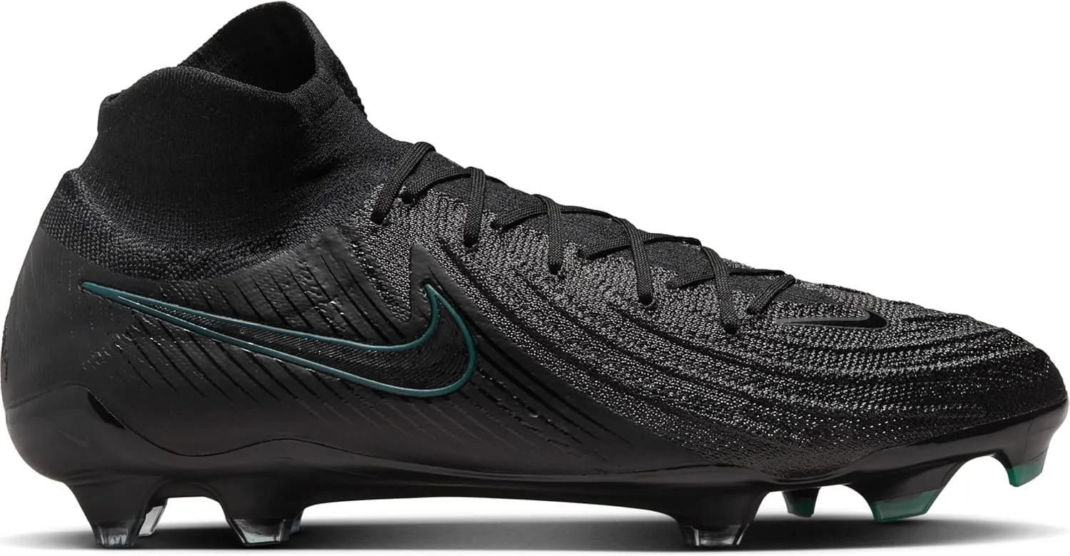 Nike Phantom Luna 2 Elite FG High-Top Soccer Cleats (FJ2572-002, Black/Deep Jungle/Black) Size 4