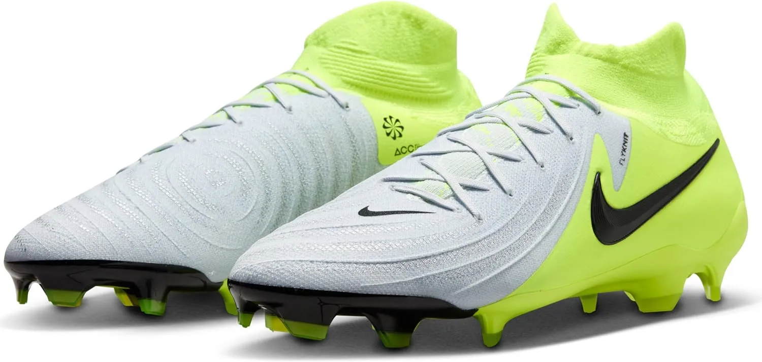 Nike Phantom Luna 2 Pro FG High-Top Soccer Cleats (FJ2575-003, Metallic Silver/Volt/Black)