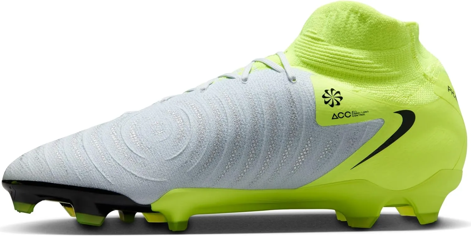 Nike Phantom Luna 2 Pro FG High-Top Soccer Cleats (FJ2575-003, Metallic Silver/Volt/Black)