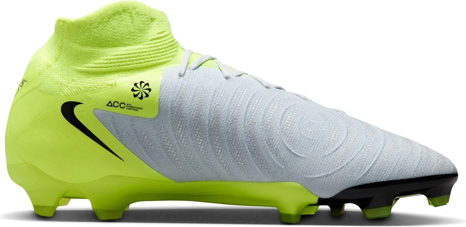 Nike Phantom Luna 2 Pro FG High-Top Soccer Cleats (FJ2575-003, Metallic Silver/Volt/Black)
