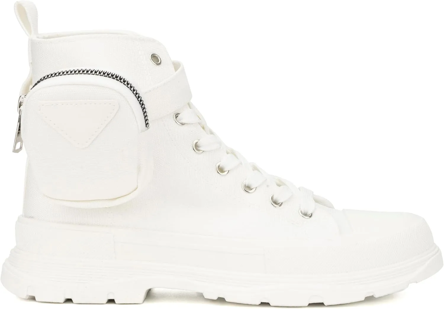 Olivia Miller Women's Fashion Shoes, Leilany Canvas Upper Rubber Sole Lace Up w Zip Pouch, Chunky Heel Round Toe Casual High Top Sneaker Bootie Ankle Combat Boots