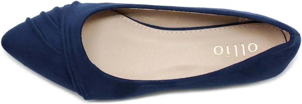Ollio Women's Shoe Ballet Dress Faux Suede Pleated Pointed Toe Flat