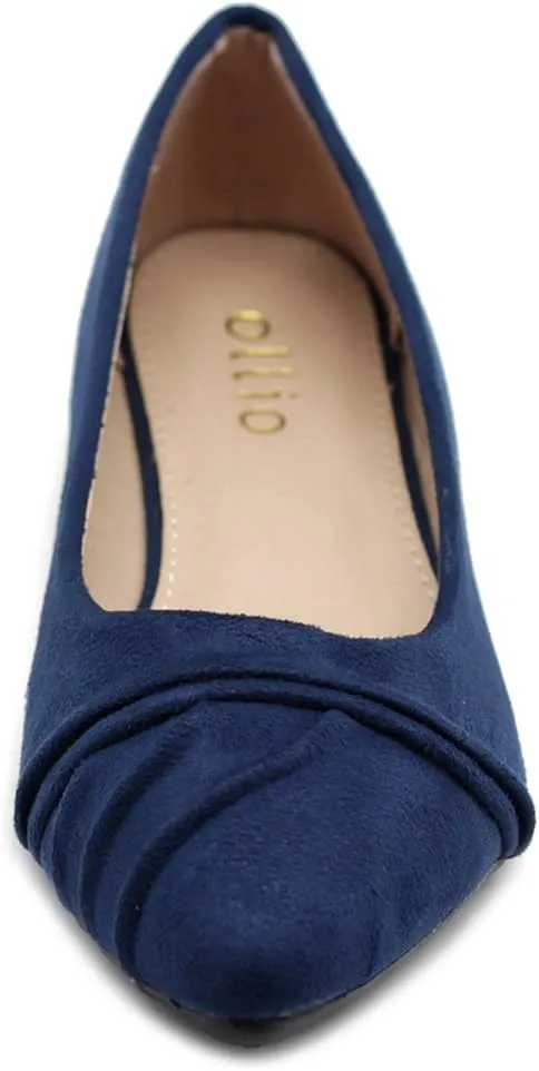Ollio Women's Shoe Ballet Dress Faux Suede Pleated Pointed Toe Flat