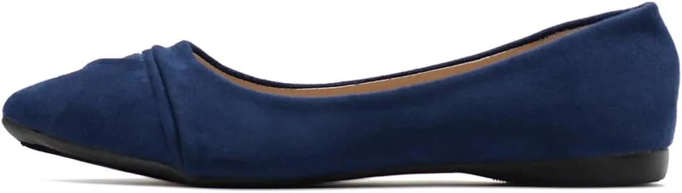 Ollio Women's Shoe Ballet Dress Faux Suede Pleated Pointed Toe Flat