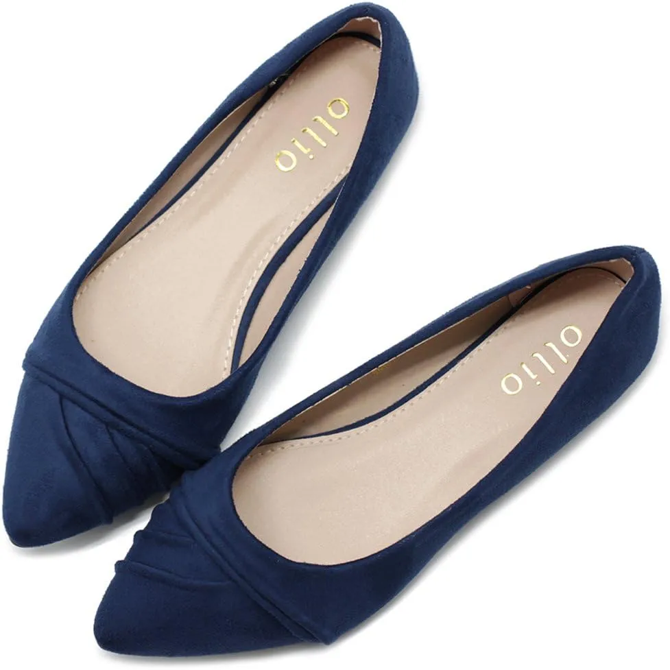 Ollio Women's Shoe Ballet Dress Faux Suede Pleated Pointed Toe Flat