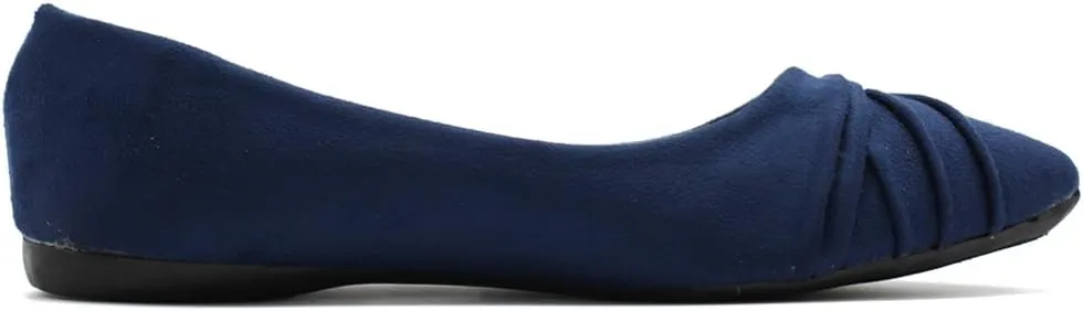 Ollio Women's Shoe Ballet Dress Faux Suede Pleated Pointed Toe Flat