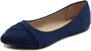 Ollio Women's Shoe Ballet Dress Faux Suede Pleated Pointed Toe Flat