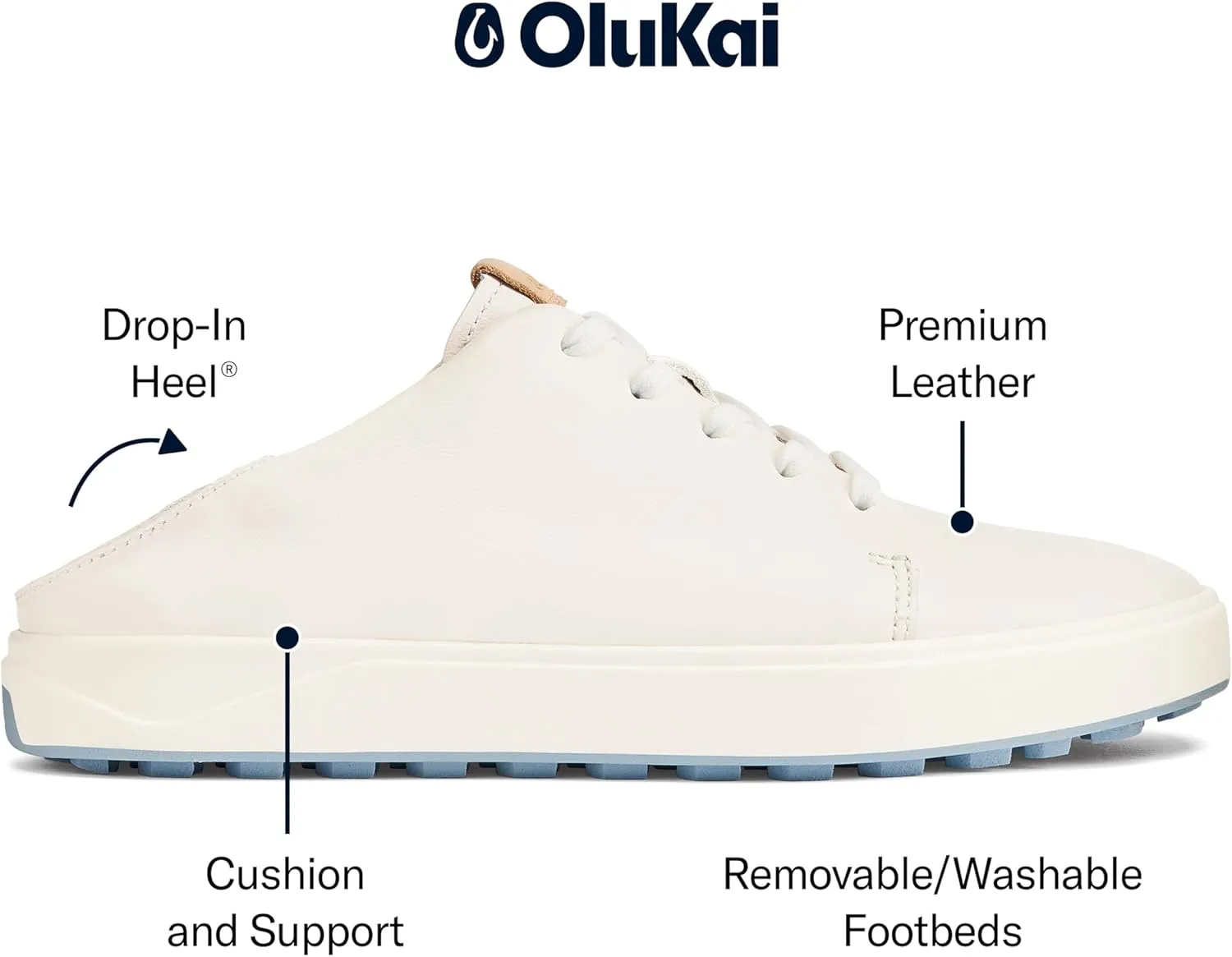 OLUKAI Wailea Women's Golf Shoes, Spikeless Golf Shoes, Supple Full-Grain Leather & Contoured Footbed, Waterproof & Stain-Resistant