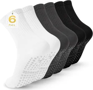 Pilates Yoga Socks with Grips for Women - Crew Length Ballet Barre Socks - Sticky Workout Hospital Socks
