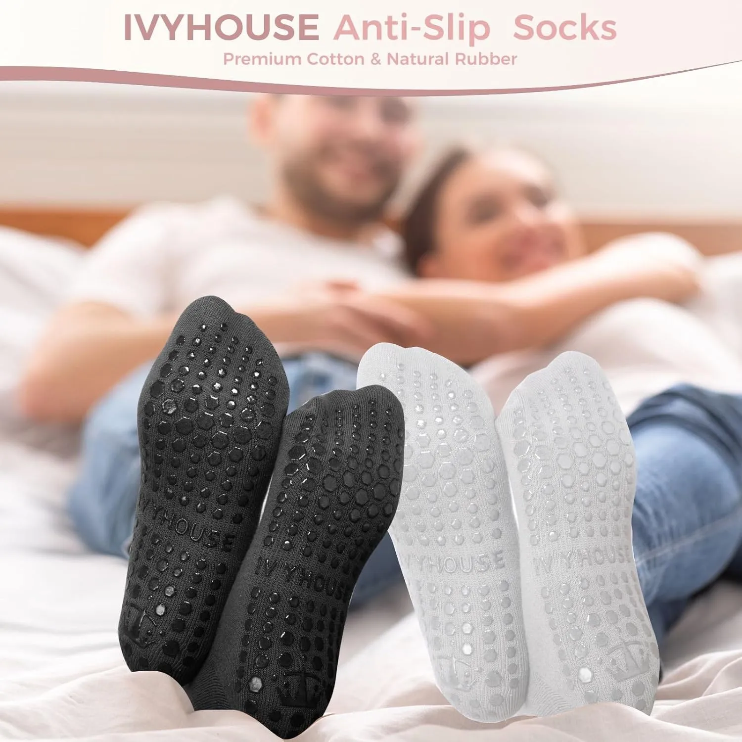 Pilates Yoga Socks with Grips for Women - Crew Length Ballet Barre Socks - Sticky Workout Hospital Socks
