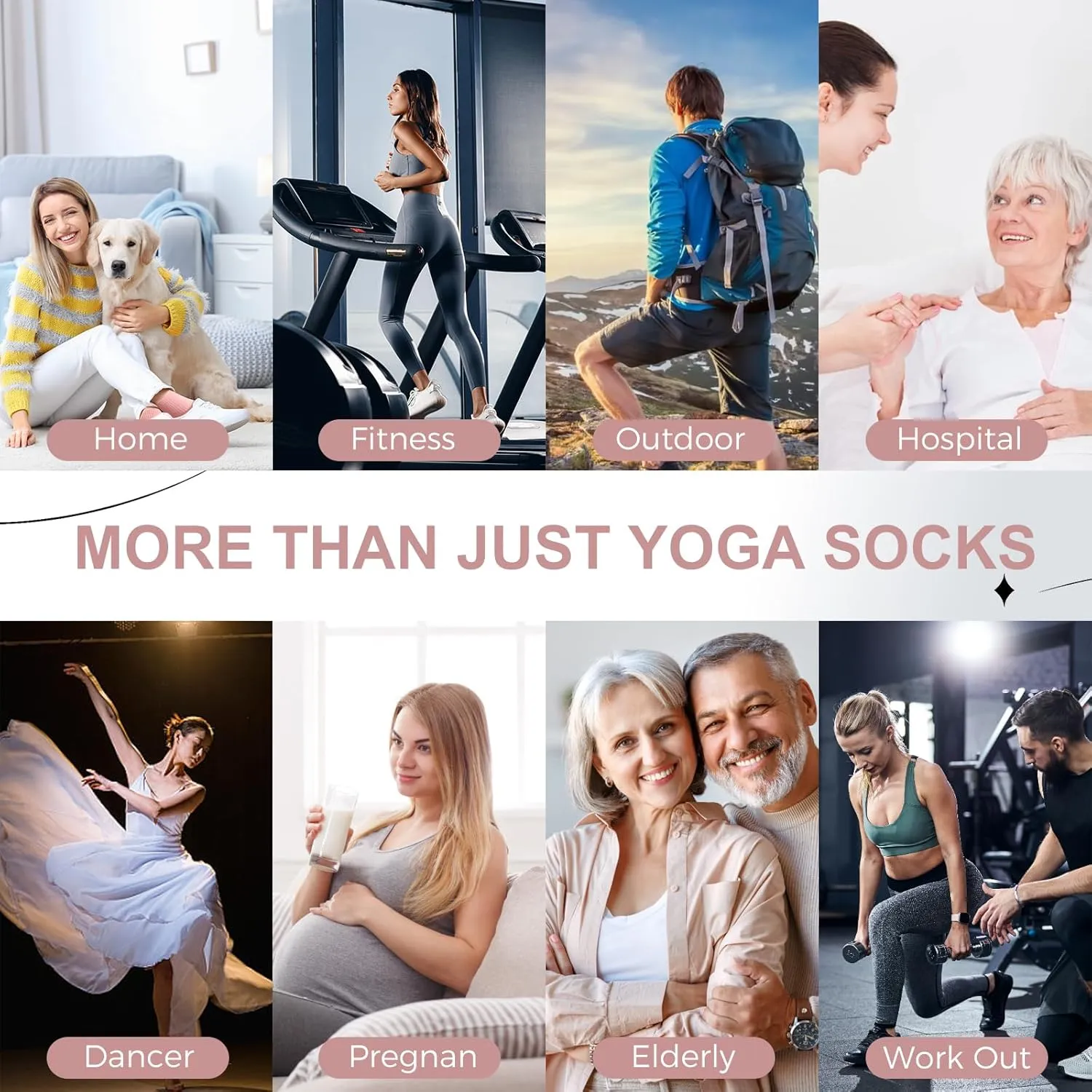 Pilates Yoga Socks with Grips for Women - Crew Length Ballet Barre Socks - Sticky Workout Hospital Socks