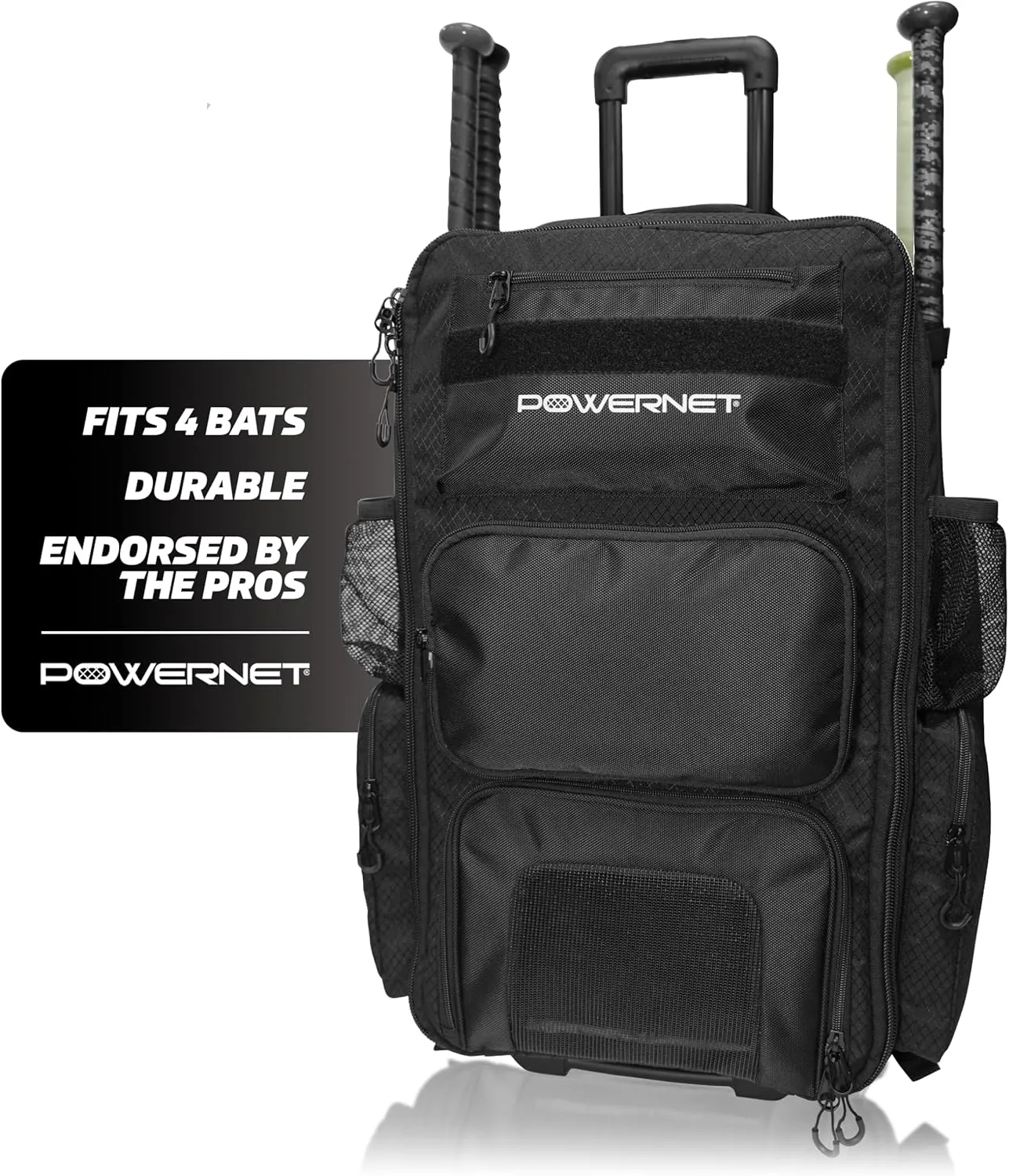 PowerNet Odyssey Softball & Baseball Bag, Rolling Backpack for Baseball Gear, Bat Bag with 4 Bat Sleeves, Cleat Compartment & Hanging Hooks