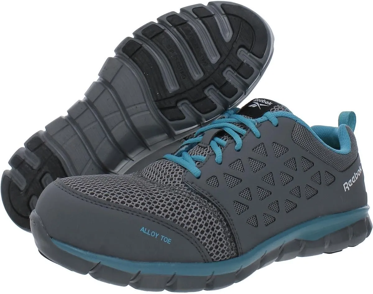 Reebok Work Women's RB044 Sublite Cushion Athletic Work Shoe Blue and Grey Alloy Toe Safety