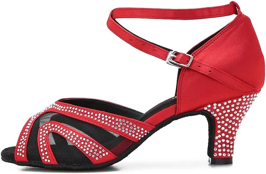 Rhinestones Ballroom Dance Shoes Women Latin Salsa Bachata Performance Dance Shoes Suede Sole
