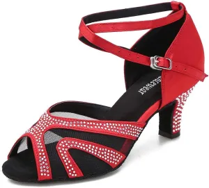 Rhinestones Ballroom Dance Shoes Women Latin Salsa Bachata Performance Dance Shoes Suede Sole