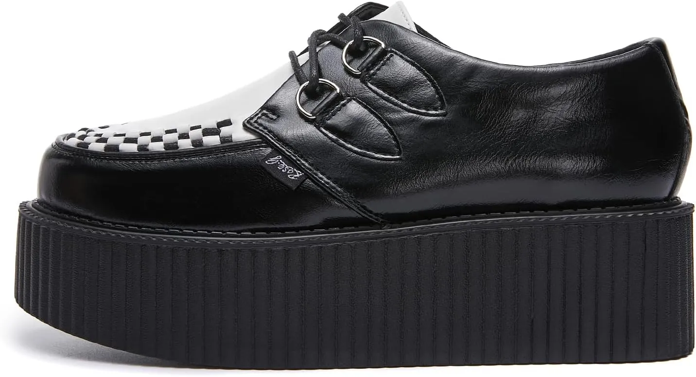 RoseG Women's Handmade Suede Lace Up Flat Platform Creepers Shoe