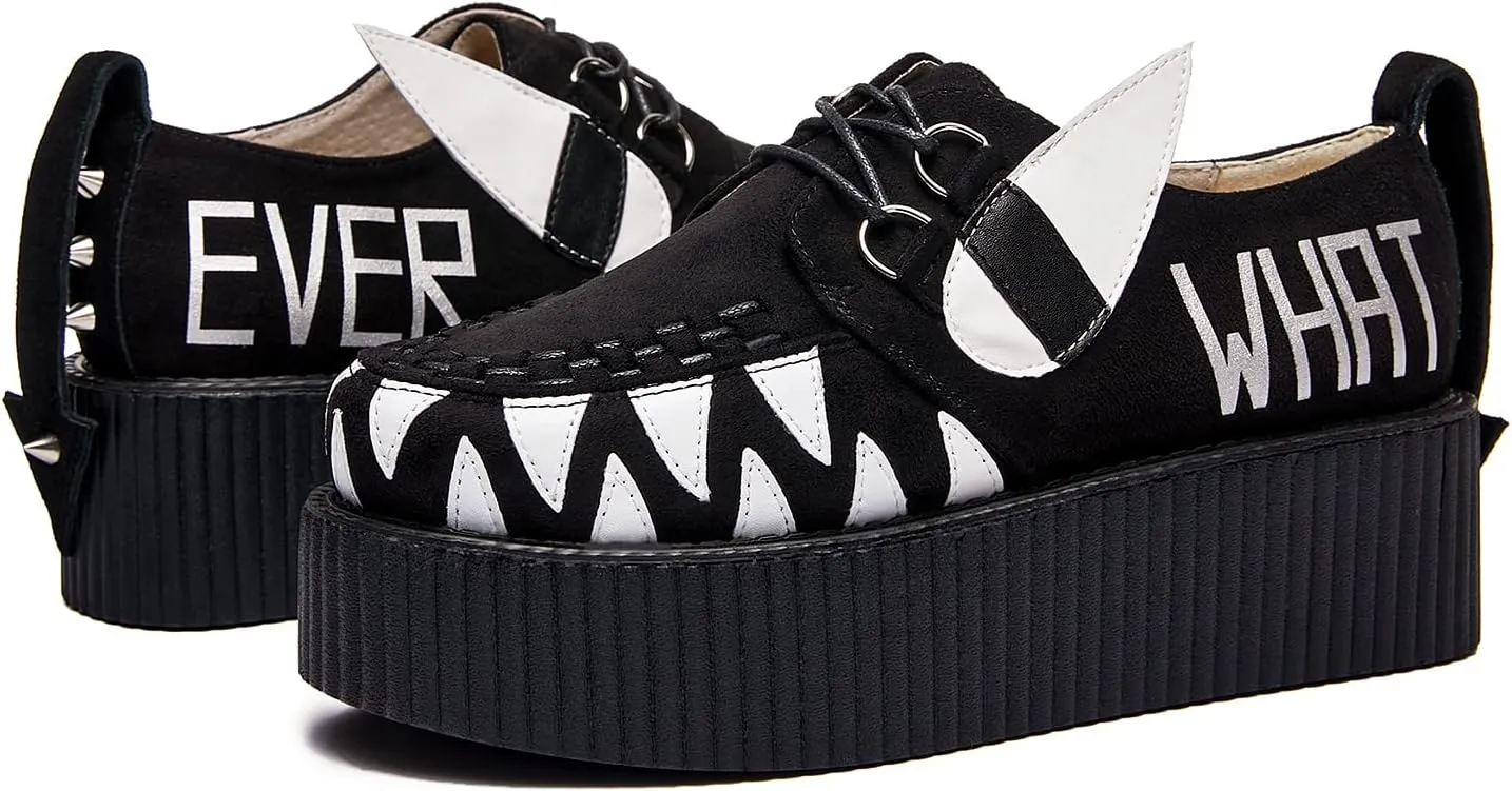 RoseG Women's Handmade Suede Lace Up Flat Platform Creepers Shoe