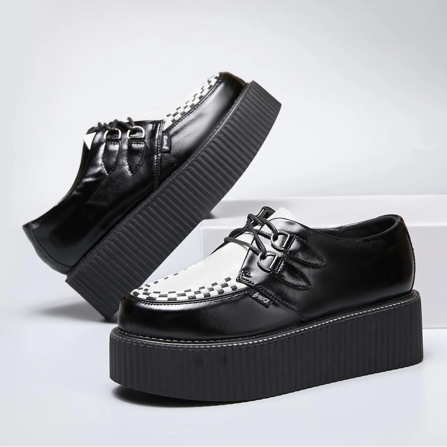 RoseG Women's Handmade Suede Lace Up Flat Platform Creepers Shoe