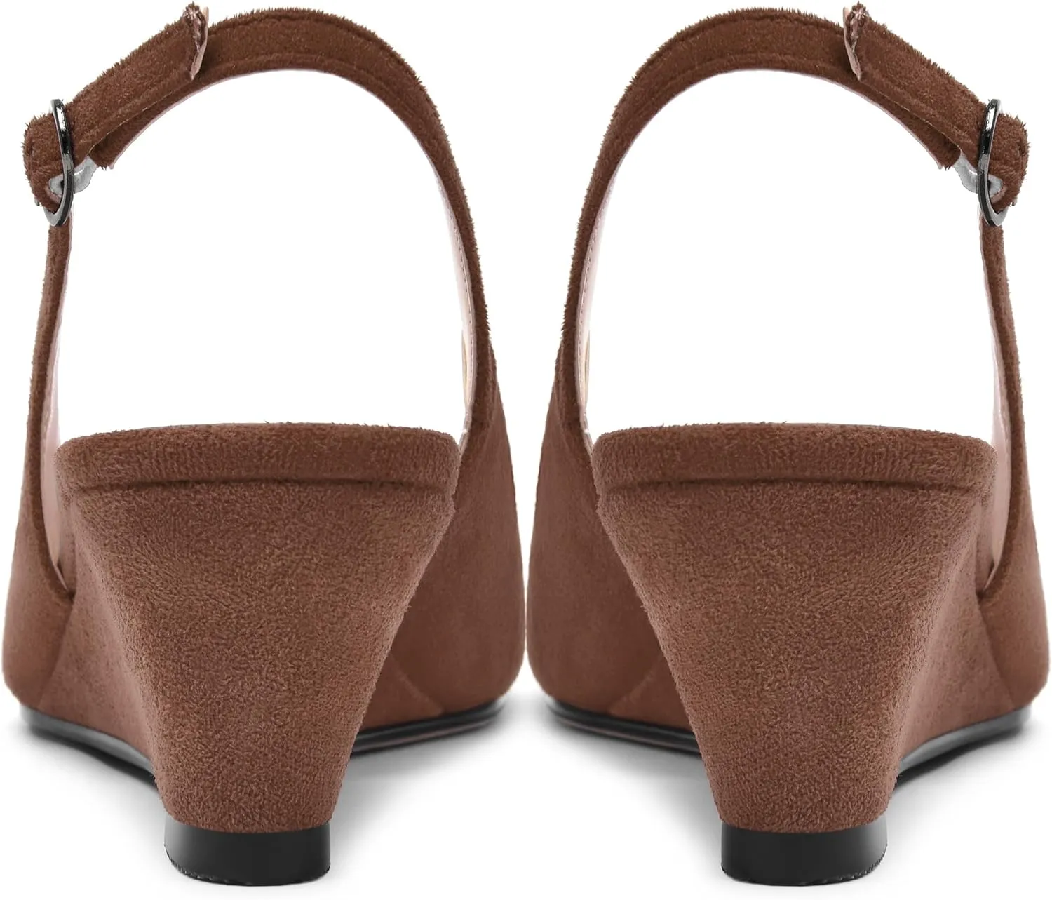 ROSERWISH Womens Casual Dating Buckle Stylish Peep Toe Suede Slingback Wedge Low Heel Pumps Shoes 2 Inch
