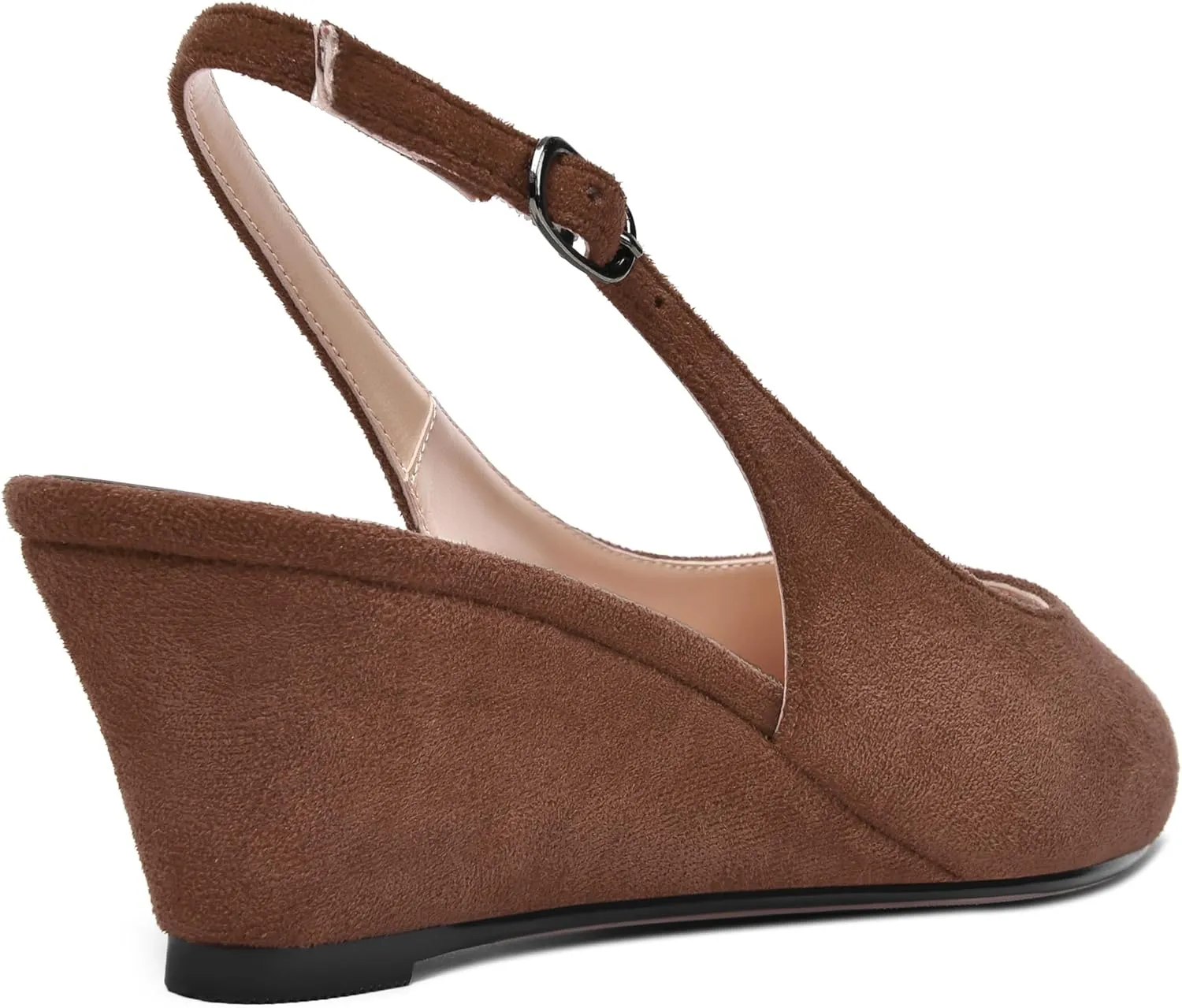 ROSERWISH Womens Casual Dating Buckle Stylish Peep Toe Suede Slingback Wedge Low Heel Pumps Shoes 2 Inch