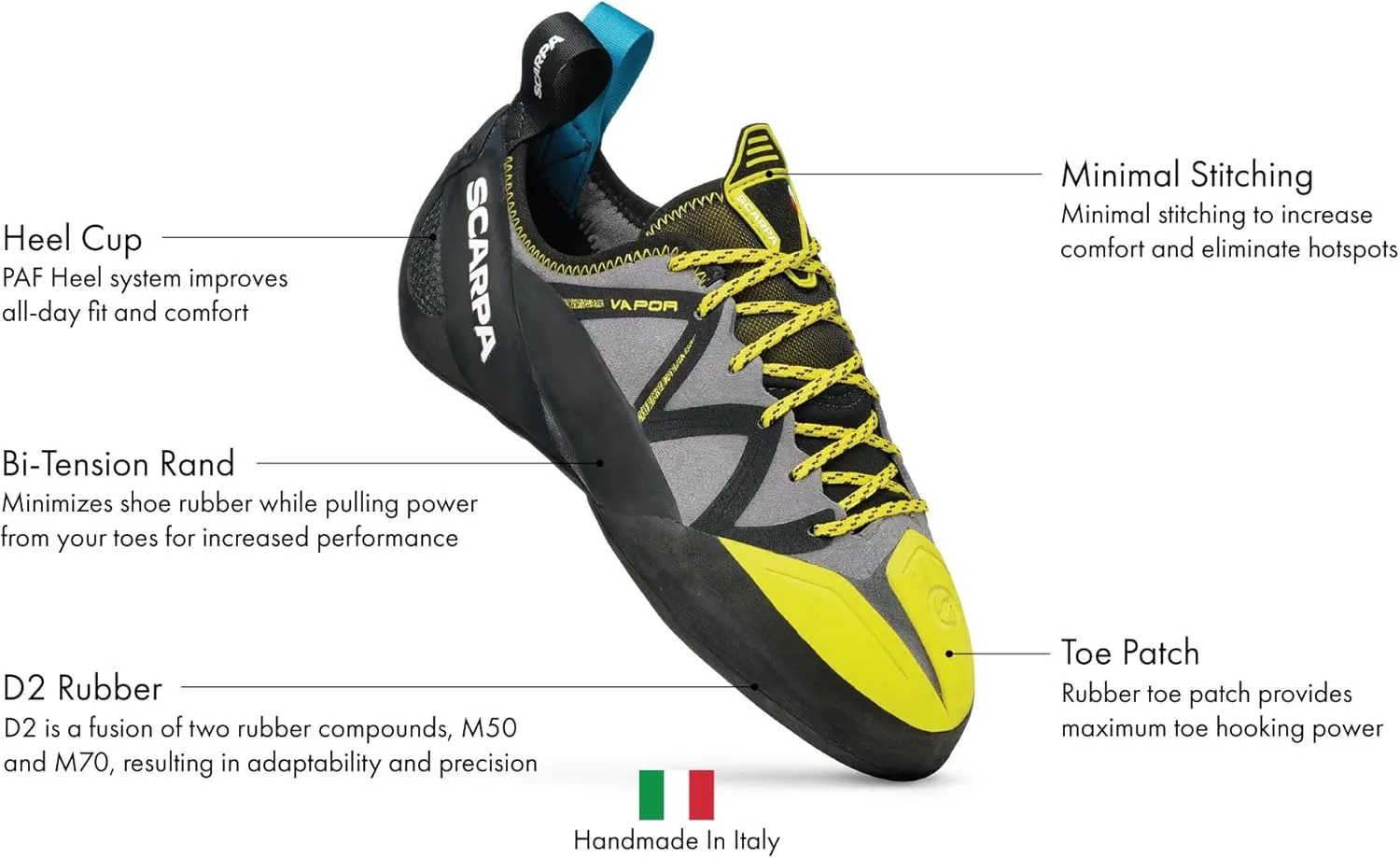 SCARPA Men's Vapor Lace Rock Climbing Shoes for Sport Climbing and Bouldering