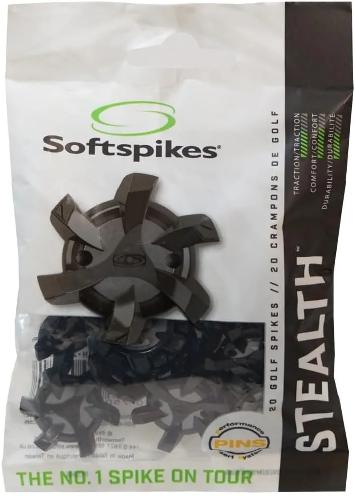SOFTSPIKES Unisex Adult Black Stealth Golf Cleats, Black/Silver, Clamshell US