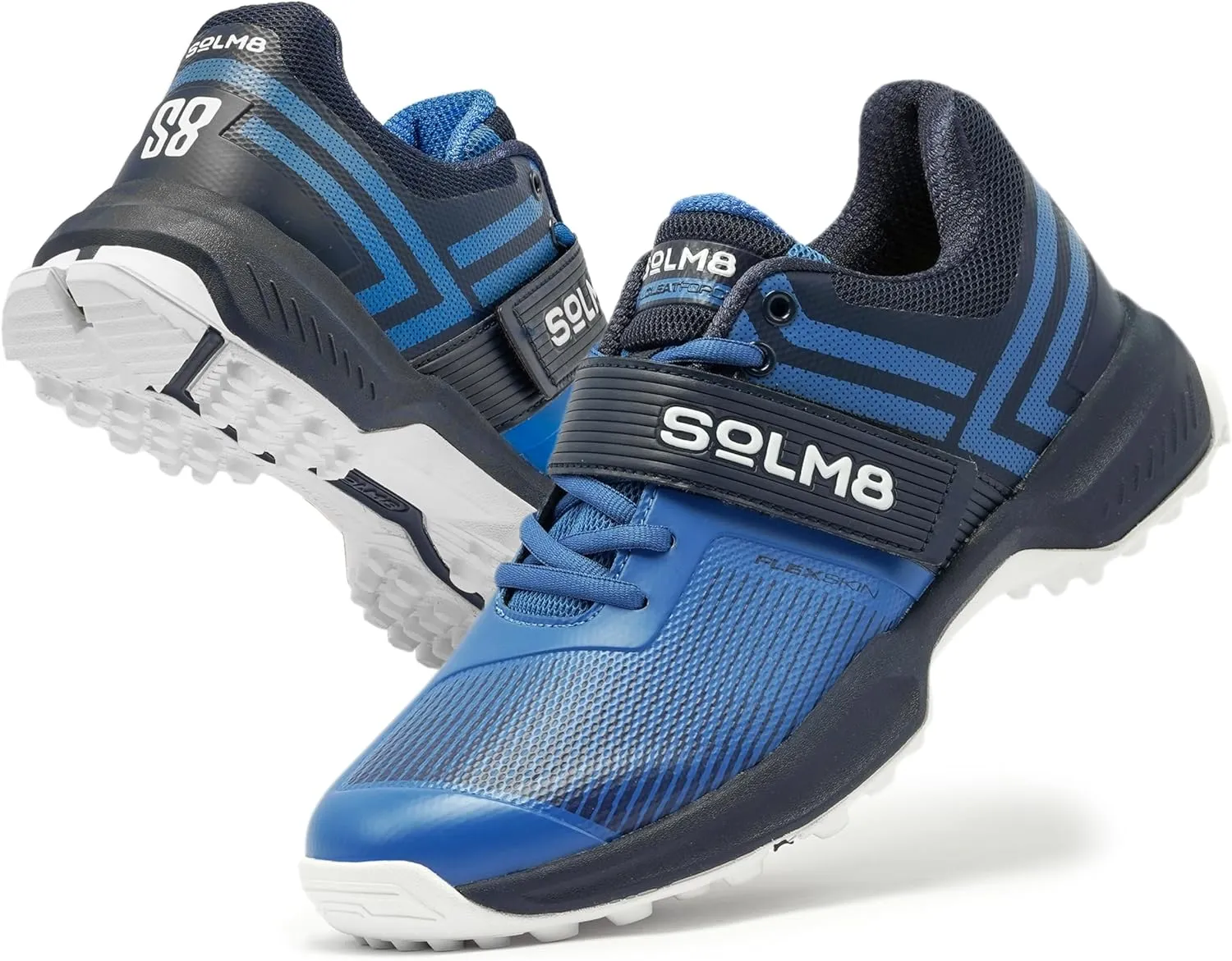 SOLM8 S8 Cricket Shoes - Rubber Spikes Professional Cleats for Outdoor Turf and Field Sports Gel Cushioned Insole
